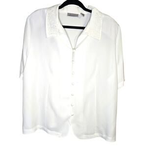 Karen Scott II White Blouse w Embroidered Collar 20W 0263